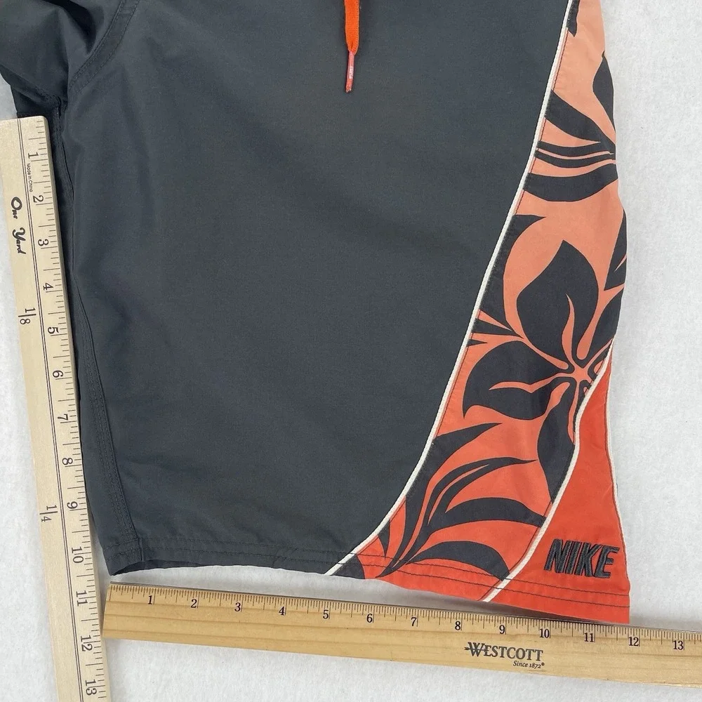 Vintage Y2K Nike Board Shorts Mens 32 Gray Orange Floral Surf Skater Swim Retro